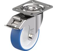 Rueda de TPU, carcasa de acero inoxidable con placa Blickle, Ø x anchura de rueda 100 x 35 mm