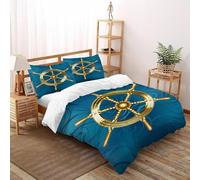 Rueda del Barco Azul 3 Piezas Arte 3D Adolescentes Estilo Nórdico Ropa De Cama, Algodón Puro,Adecuado para Niños Y Niñas con 2 Fundas De Almohada Super King（260x220cm）