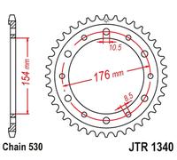 Corona trasera galvanizada negra endurecida por inducción JT SPROCKETS 530 44