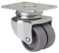 Rueda Doble para Muebles Auxiliares Giratoria, RUEDAS ALEX - IB PGI, Fijación de Placa, Aro de Goma Gris inyectada, Ø 40 mm