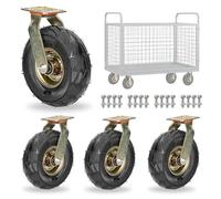 Rueda Fija Industrial De Alta Resistencia De 8/10 Pulgadas Con Frenos, Ruedas De Rotación De Goma Llenas De Aire Con Absorción De Impactos Silenciosas Móviles, For Carros(Swivel,250mm)