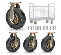 Rueda Fija Industrial De Alta Resistencia De 8/10 Pulgadas Con Frenos, Ruedas De Rotación De Goma Llenas De Aire Con Absorción De Impactos Silenciosas Móviles, For Carros(Fixed+Swivel,250mm)