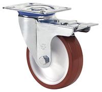 Rueda Giratoria con Freno Alta Carga, RUEDAS ALEX - ZV POL, Fijación de Placa, Aro de Poliuretano inyectado, Ø 100 mm