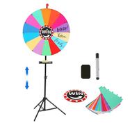 Rueda giratoria de 61 cm, rueda de la suerte con trípode, 14 ranuras de colores, soporte ajustable de 100 a 160 cm, juguete de la rueda de la suerte con goma de borrar y marcador, juego de garabatos