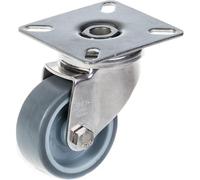 Rueda giratoria de acero inoxidable de 50 mm (2"), con banda de goma gris, 40 kg