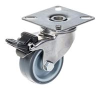 Rueda giratoria de acero inoxidable de 50 mm (2"), con banda de goma gris, con f