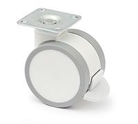 RUEDA GIRATORIA DUNCAN d65 H81 PLÁSTICO BLANCO CON FRENO ARO POLIURETANO COLOR GRIS.