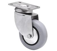 Rueda Inoxidable Giratoria, RUEDAS ALEX - BHI PGI, Fijación de Placa, Aro de Goma gris inyectada, Ø 80 mm