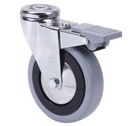 Rueda para Camilla Giratoria con Freno, RUEDAS ALEX - A PGA, Fijación de Agujero, Aro de Goma gris natural, Ø 100 mm