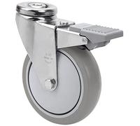 Rueda para Camilla Giratoria con Freno, RUEDAS ALEX - A PGAIB, Fijación de Agujero, Aro de Goma gris inyectada, Ø 125 mm