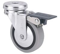 Rueda para Mueble Auxiliar Giratoria con Freno, RUEDAS ALEX, B PGI, Fijación de Agujero, Aro de Goma, Ø 50 mm