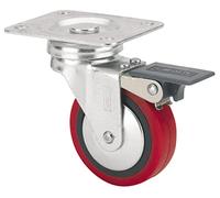 Rueda para Mueble Auxiliar Giratoria con Freno, RUEDAS ALEX, B PPI, Fijación de Placa, Aro de Poliuretano inyectado, Ø 60 mm