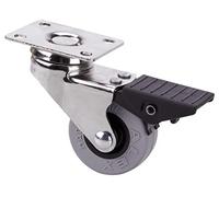 Rueda para Muebles Auxiliares Giratoria con Freno, RUEDAS ALEX - BD PGI, Fijación de Placa, Aro de Goma gris inyectada, Ø 50 mm