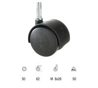 Rueda - rueda doméstica de nylon negro, espiga de 50 mm, ideal para movimiento suave y duradero en muebles y accesorios.