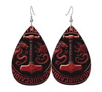 Rueda Rúnica Vikinga Mjolnir Mitología Nórdica El Martillo Del Dios Símbolo Pendiente Cuero Suave Pendiente Estampado Pendientes Colgante Para Mujer Aniversario