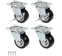 Rueda Silenciosa Juego de 4 ruedas giratorias universales PVC 1 a 2 pulgadas, con base plana y freno for carritos mueble(2 Swivel 2Brake,1.0 Inch)