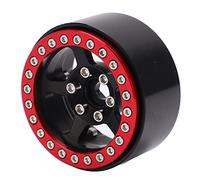 Ruedas Beadlock de 1,9 pulgadas Llantas RC de aleación de aluminio, Llantas plateadas de 5 orificios Cubo de rueda de neumático con bloqueo que no mancha, Accesorios RC de alto (rojo y negro)