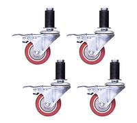 Ruedas con tubo redondo, ruedas de vástago de servicio pesado con freno, rueda giratoria de poliuretano, ruedas para estante de muebles, tornillo M12x60 mm, juego de 4 (75 mm/3 in 28 mm)