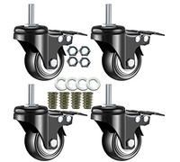 Ruedas de 2 pulgadas, DICASAL Double Brakes Black PU Imperial Inch 5/16"-18x1" Screw Thread 360° Swivel Caster Wheels for Furture Carts DIY Stands 4 Pack