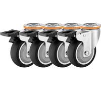 Ruedas de goma TPR resistentes, paquete de 4, con frenos for pernos M12, con orificio de apoyo, giratorias.(4 in)