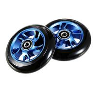 Ruedas de repuesto para patinete acrobático de 100 mm, neumáticos de 100 x 24 mm con llantas de aleación de aluminio y rodamientos antibloqueo, aptas para todo tipo de patinetes (2 unidades, azules)