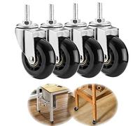 Ruedas giratorias de 63 mm para Trabajo Pesado, con vástago, Capacidad de Carga de 200 kg, Paquete de 4, roscadas con Freno, giratorias, para cto, Negras (tamaño: M10 x 25 mm, Color: 4 giratorias