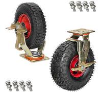 Ruedas Giratorias Neumáticas Resistentes de 8 Y 10 Pulgadas con Borde Rojo Y Frenos Laterales para Carros./Brakes/200Mm/8In