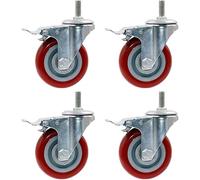Ruedas giratorias para trabajo pesado Trolley Paquete de 4 ruedas giratorias para muebles, Rueda industrial de poliuretano PU rojo, Servicio pesado, Vástago roscado M12x30 mm, Coji