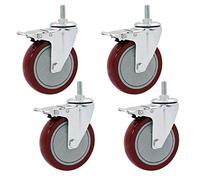Ruedas giratorias, Ruedas para Muebles industriale Pack of 4 Heavy Duty 360 Degree Swivel Casters For Furniture Replacement, Red, 75-125mm(Brake,75mm/3in)
