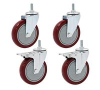 Ruedas giratorias, Ruedas para Muebles industriale Pack of 4 Heavy Duty 360 Degree Swivel Casters For Furniture Replacement, Red, 75-125mm(Brake+Universal,100mm/4in)