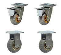 Ruedas giratorias silenciosas de alta resistencia Ruedas planas de empuje manual Ruedas de dirección de goma maciza(6"brake+fixed)