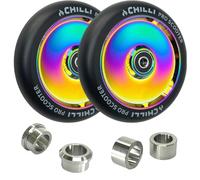 Ruedas Hollowcore Pro 120mm + espaciador de titanio solo para patinete Blunt Prodigy S6, S7, S8, S9, X, KOS S5, S6, Colt S5 (Rainbow Neochrome)