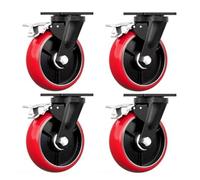 Ruedas industriales de alta resistencia 4, 5, 6 y 8 pulgadas, capacidad carga 6614 lb, con doble bloqueo, juego ruedas antidesgaste placa PU for banco trabajo o carro(4*Brake,6in(150mm))