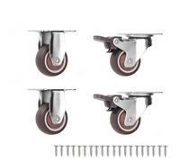Ruedas Para Muebles 4 ruedas giratorias de 1/2 pulgadas for muebles, resistentes, goma fondo plano for Ruedas(2 Fixed 2 Brake,2 inches)