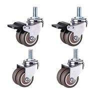 Ruedas, ruedas para muebles, Ruedas roscadas M12 for muebles 1,5''/50mm, ruedas gemelas de goma silenciosas giratorias con freno for carro 4 uds(Brown,2inch M12 2brake+2swivel)