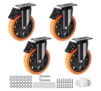 Ruedas Silla Oficina 2-6in PVC Furniture Caster Wheels Set Of 4 Swivel Plate Casters With Security A/B Lock Non-Marking For Cart Workbench