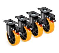 Ruedas Silla Oficina Caster Wheels, 5-inch Swivel Plate Casters, Set Of 4, With Security A/B Locking No Noise PVC Wheels, Heavy Duty 450 Lbs Lo