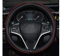 Rueesh Funda de Cuero de Microfibra para Volante de Coche, Acolchado Suave, Duradera, sin Olor, Funda Universal de 15 Pulgadas, patrón de Relieve Antideslizante, Color Negro con línea roja