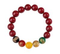 ruehalf Pulsera de Cuentas de cinabrio: Cuentas de oración Budista de los Cinco Dioses de la Riqueza, joyería for atraer la Suerte y Proteger la Paz for Hombres y Mujeres(12mm)