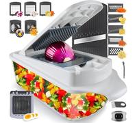 RüK Cortador de verduras, cortador de cebolla, cortador de alimentos 22 en 1 para frutas y tomates con exprimidor de limón, receta electrónica, 11 cuchillas, separador de huevos y rebanador