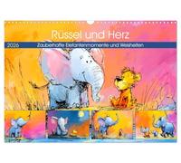 Rüssel und Herz. Zauberhafte Elefantenmomente und Weisheiten (Wandkalender 2026 DIN A3 quer), CALVENDO Monatskalender: Liebliche Elefanten, die mit ... jeden Monat ein Stück wärmer machen