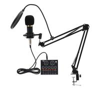 RUETERY V8+800 Podcast Set All-in-One Mixer Kit con tarjeta de sonido en vivo, micrófono condensador y accesorios, compatible con OBS/TikTok para streaming, grabación, 8 modos de sonido