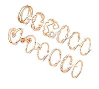 RUEYKEY 12PCS Goldring fir Fraen Dainty Ajustable Knuckle Anillos Heredero Abrazos Apilables Pulgar Set Fir Fraen Joyas de Moda, Latón, Zirconia cúbica