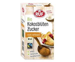 RUF Azúcar orgánico de flores de coco, notas de caramelo natural, dulzura de flores de cocotero, sin refinar, certificado FAIRTRADE, vegano, 1 x 250 g