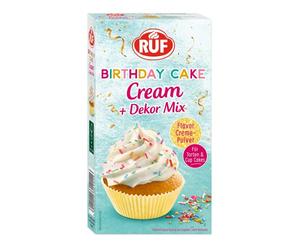 RUF Crema para tarta de cumpleaños con sabor a vainilla y caramelo y mezcla de decoración colorida, 1 x 110 g