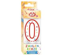RUF - Vela con número 0, color rojo con estrellas de colores, vela de aniversario de alta calidad con protección antigoteo, ideal para decoración de tartas, 1 unidad