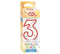 RUF Vela cumpleaños con estrellas de colores - Número 3 | 1 vela decorativa con protección antigoteo para magdalenas y tartas, como decoración para tartas de aniversario y cumpleaños