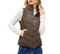 Rufenpurify Puffy Vest, Holdretain Puffer Jacket, Women Sleeveless Zip Up Outerwear, Lightweight Stand Collar Vest Jacket (Brown,S)