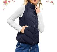 Rufenpurify Puffy Vest, Holdretain Puffer Jacket, Women Sleeveless Zip Up Outerwear, Lightweight Stand Collar Vest Jacket (Dark blue,3XL)