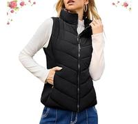 Rufenpurify Puffy Vest, Holdretain Puffer Jacket, Women Sleeveless Zip Up Outerwear, Lightweight Stand Collar Vest Jacket (Black,3XL)